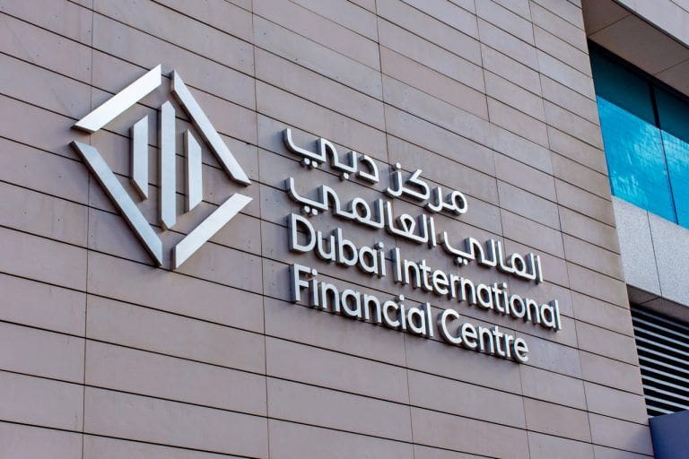 dubai international financial centre logo on a building
