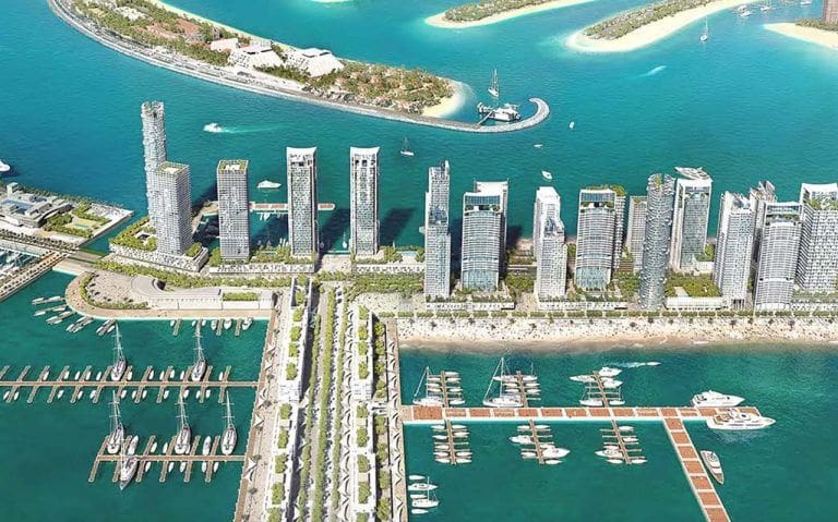 emaar beachfront aerial view of apartment buildings