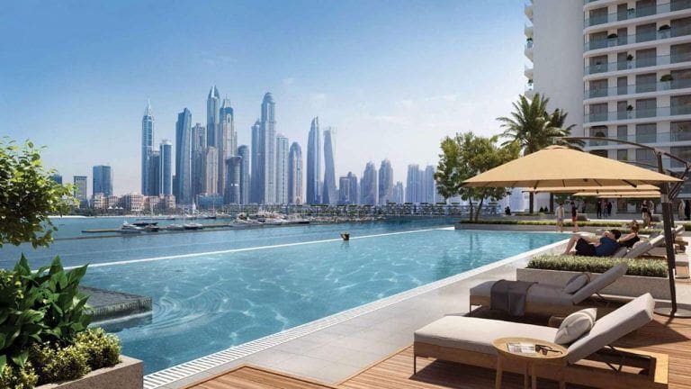 view of dubai marina from infinity pool