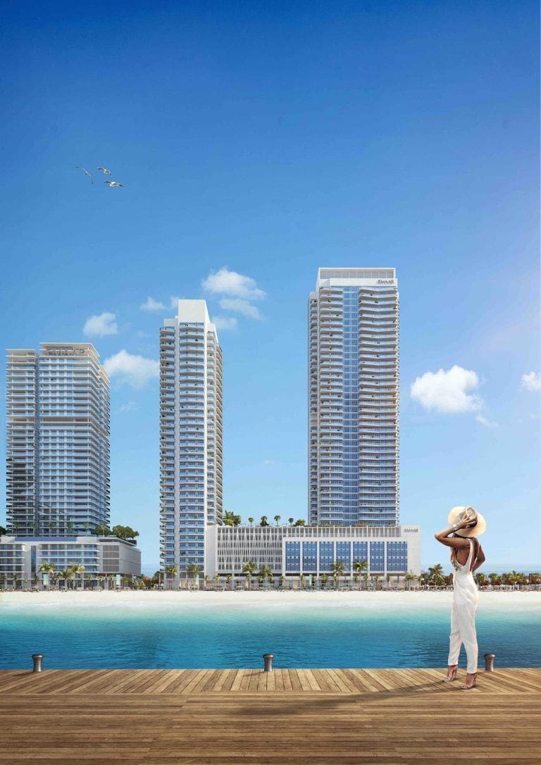 residential apartment buildings view from the wharf