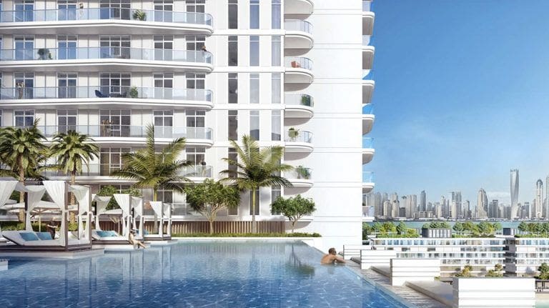 south beach residential building with outdoor pool