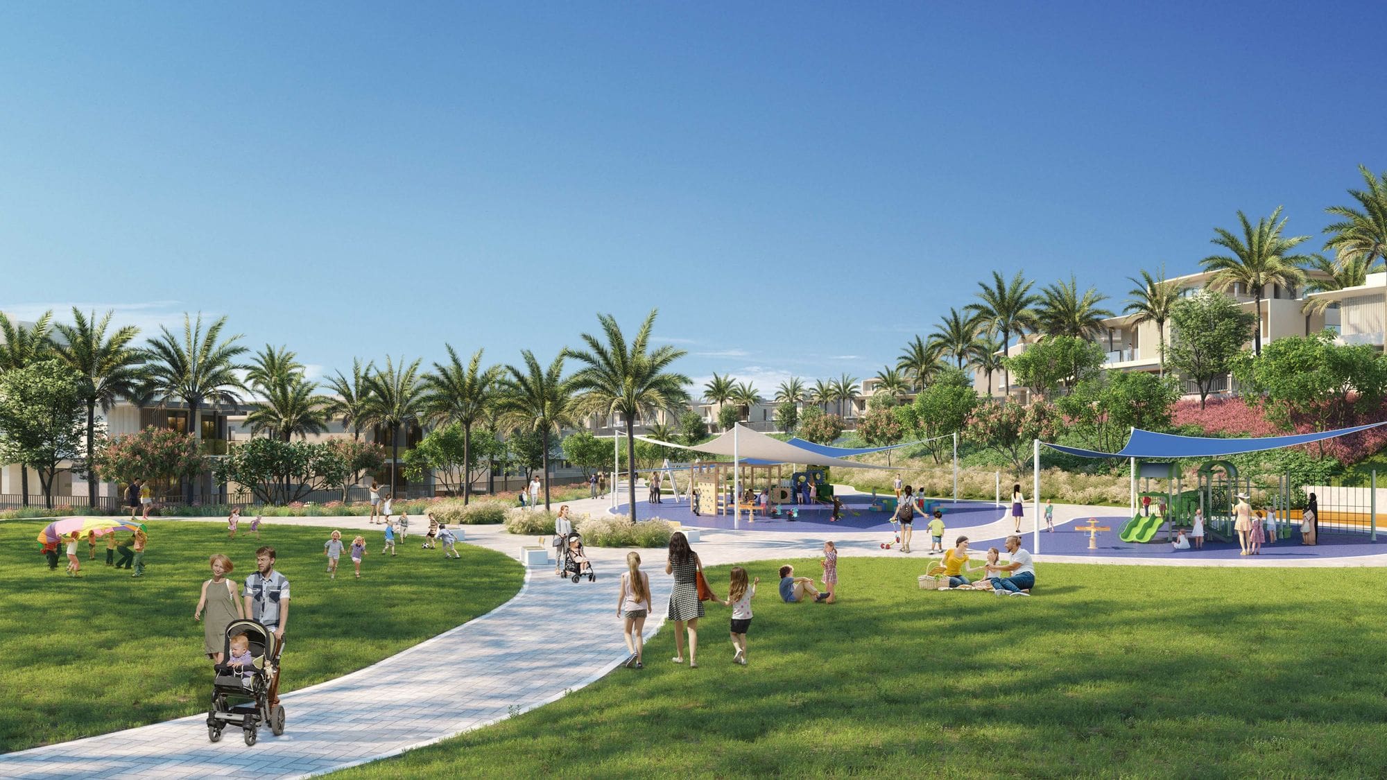 fields and play areas in jebel ali village townhouses