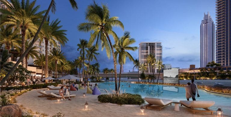 rosewater at night in dubai creek harbour