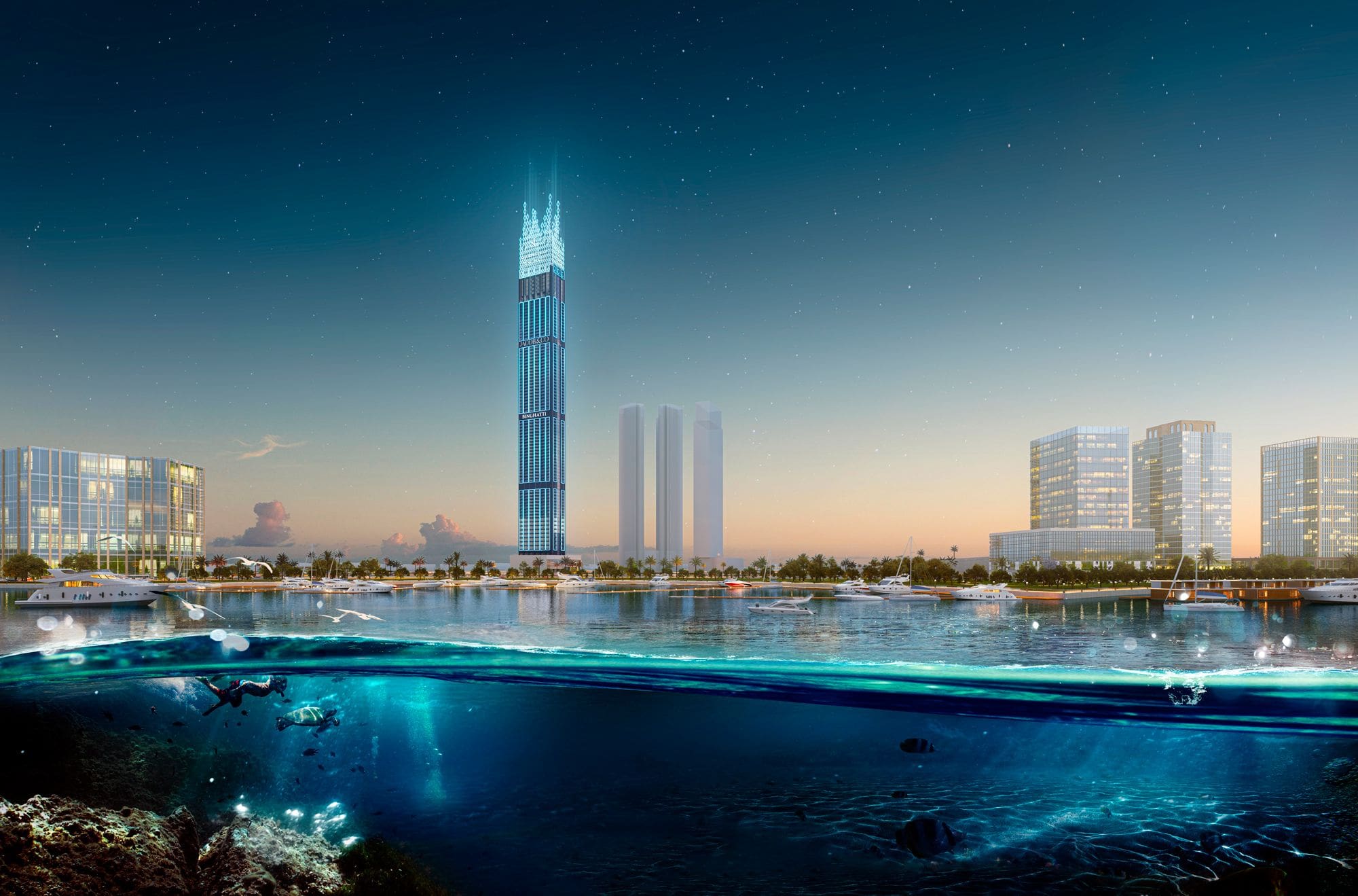 burj binghatti view from the sea