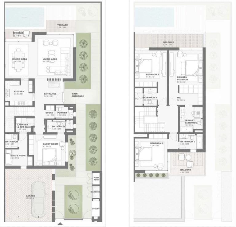 4 bedroom townhouse floor plan at bay villas by nakheel