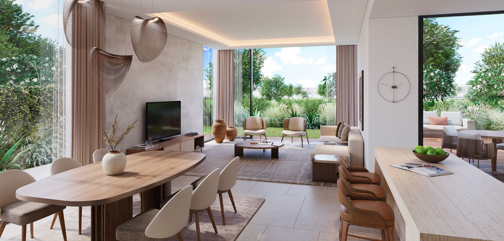 the acres by meraas living room with outdoor view of greenery