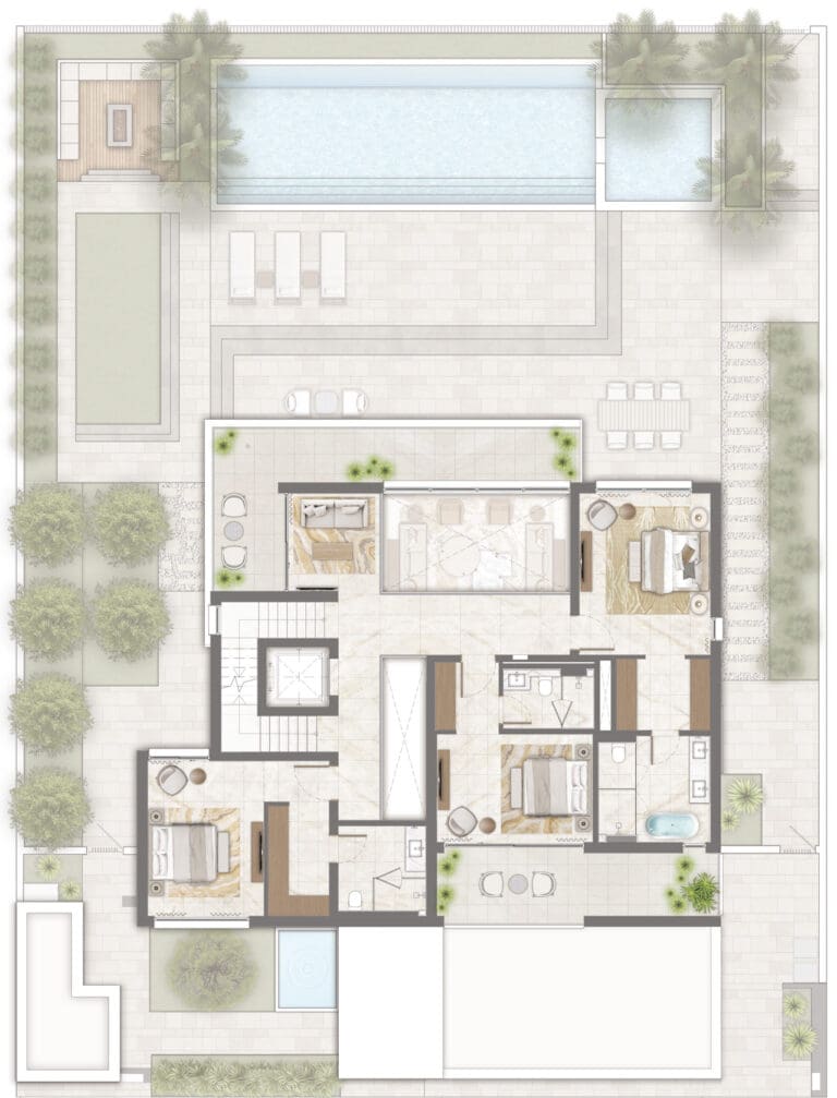 4 bedroom contemporary villa frist floor plan in palmiera 3 at the oasis