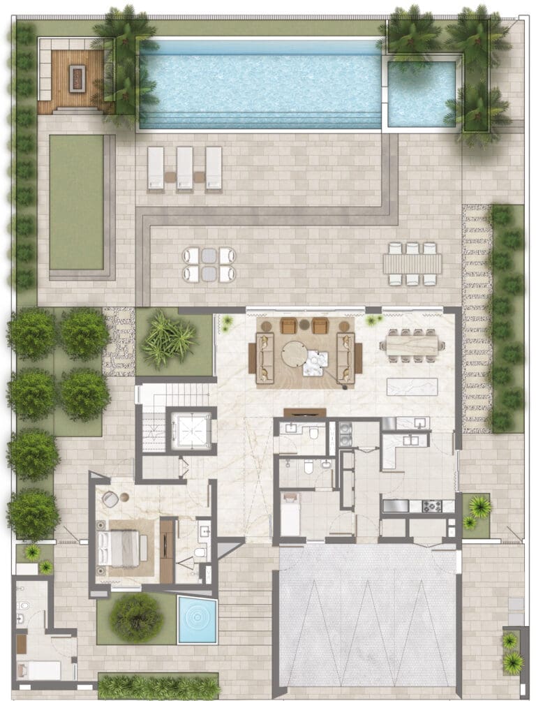 4 bedroom chamfer villa ground floor plan in palmiera 3 at the oasis by emaar
