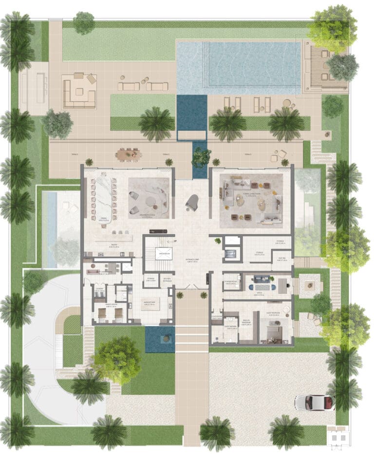 ground floor plan in 7 bedroom mansion at lavita in the oasis by emaar