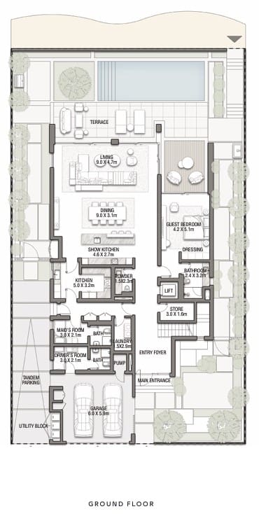 Indigo Ocean 5-bedroom villa floor plan in palm jebel ali