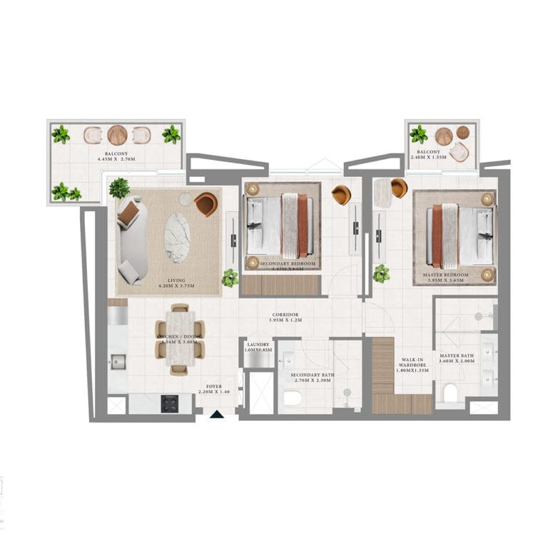 2BR apartment floor plan in hillsedge at dubai hills estate