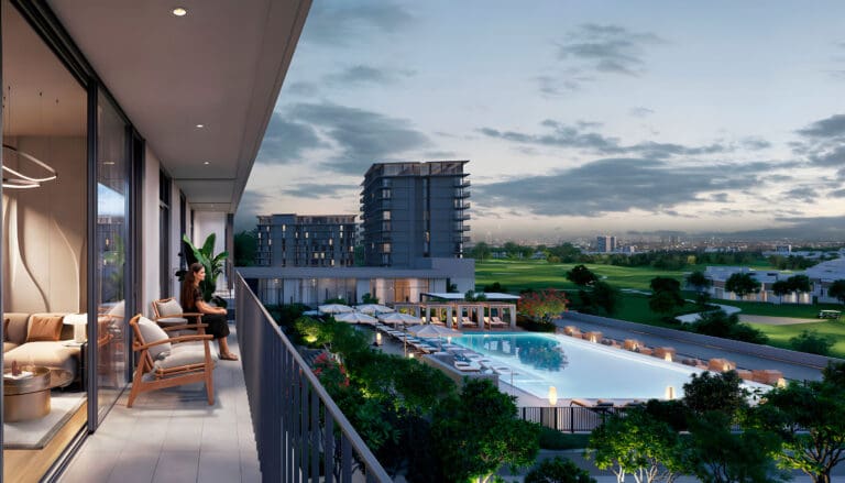 golf acres emaar south community pool view from balcony