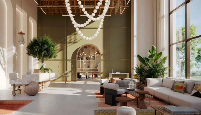 wider view of reception interior in hillsedge at dubai hills estate brochure