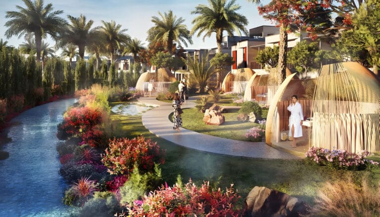 backyards of damac riverside townhouses