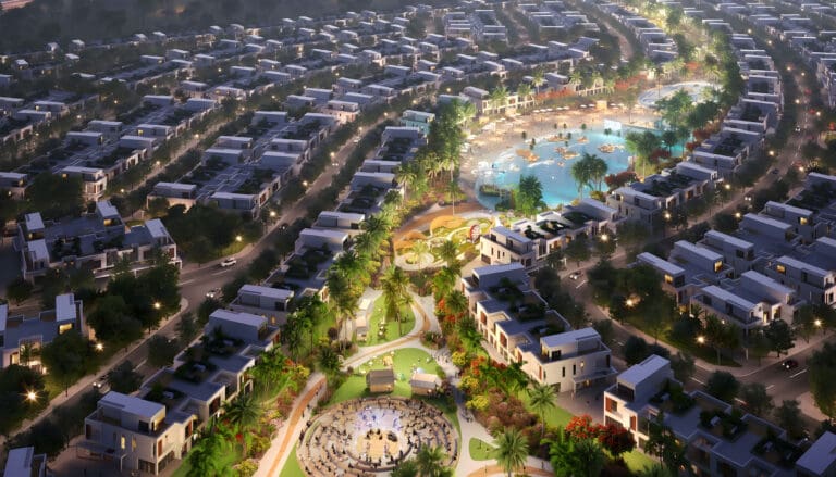 aerial view of townhouses at damac riverside