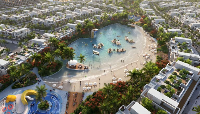 water feature in damac riverside with beach