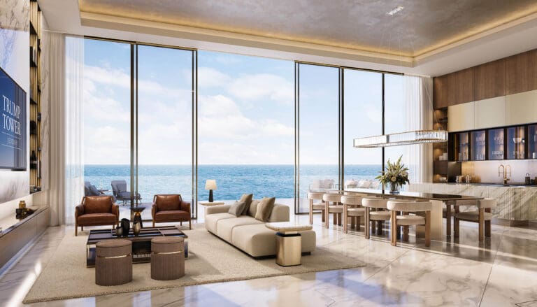 large living area with sitting room dining area and kitchen in trump tower jeddah