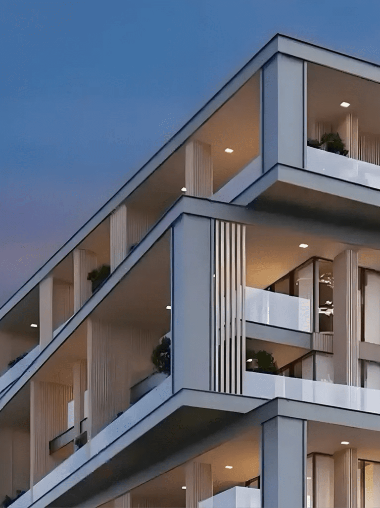 partial exterior of uno luxe building at al marjan island