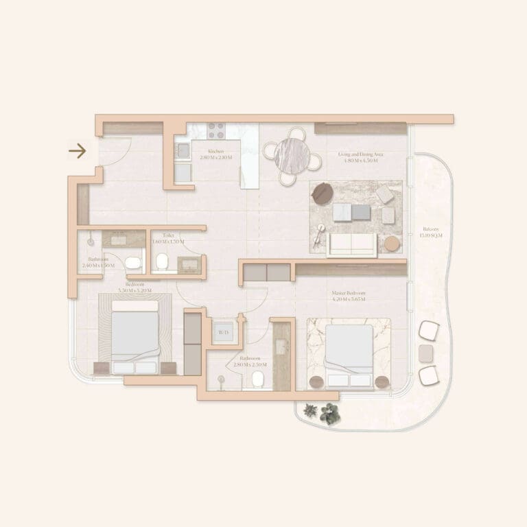 2 bedroom apartment with private pool floor plan at esme beach residences