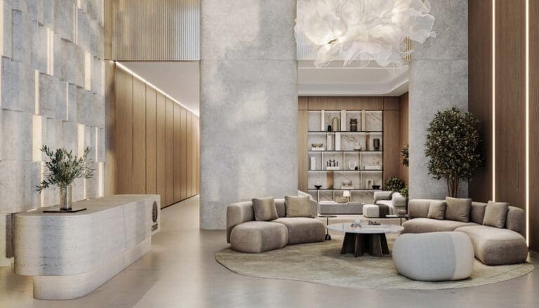 esme beach residences reception interior rendering