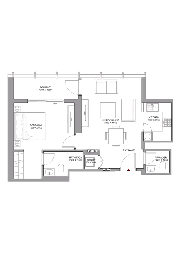 the element at sobha one 1 bedroom apartment floor plan