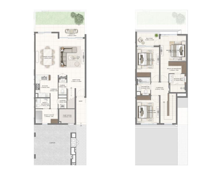 3 bedroom townhouse floor plan in greenspoint at emaar south