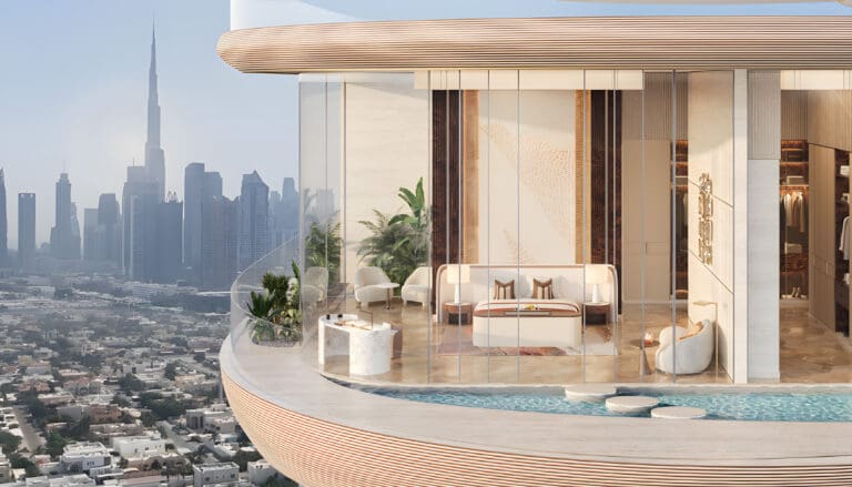 one casa in al sada glass facade and view of burj khalifa