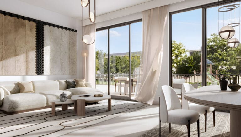 townhouse ground floor living room interior in greenspoint at emaar south