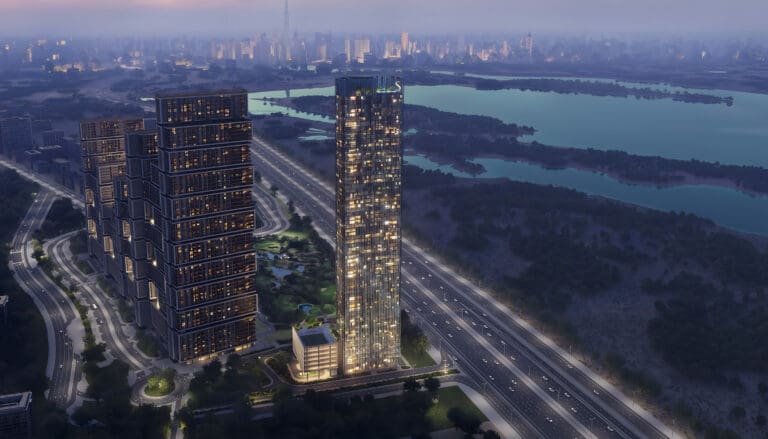 the element at sobha one aerial views of building at night