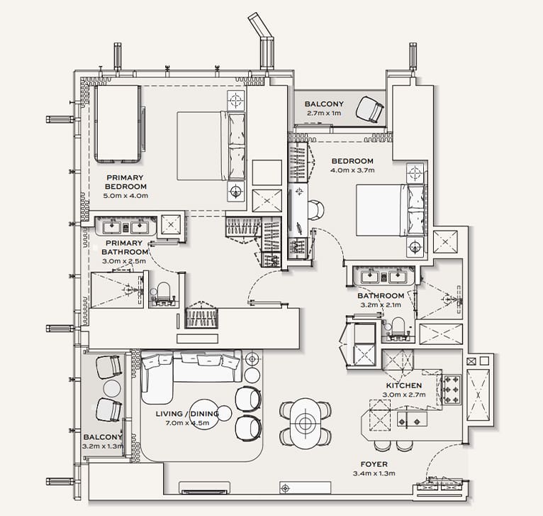 2 bedroom apartment floor plan in burj azizi
