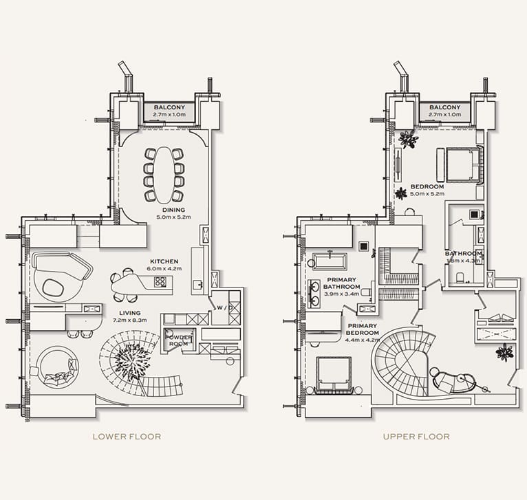 burj azizi 2 bedroom penthouse floor plan