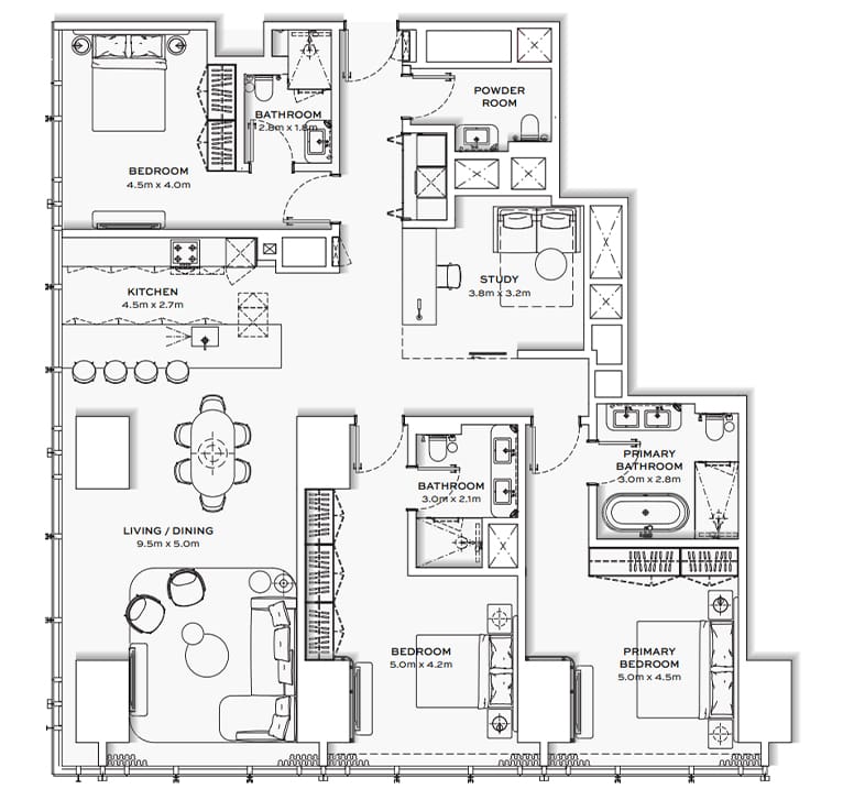 3 bedroom apartment floor plan in burj azizi