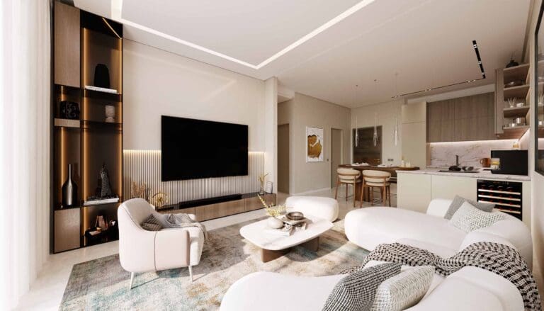 luxury interior of a living room at olaia residences