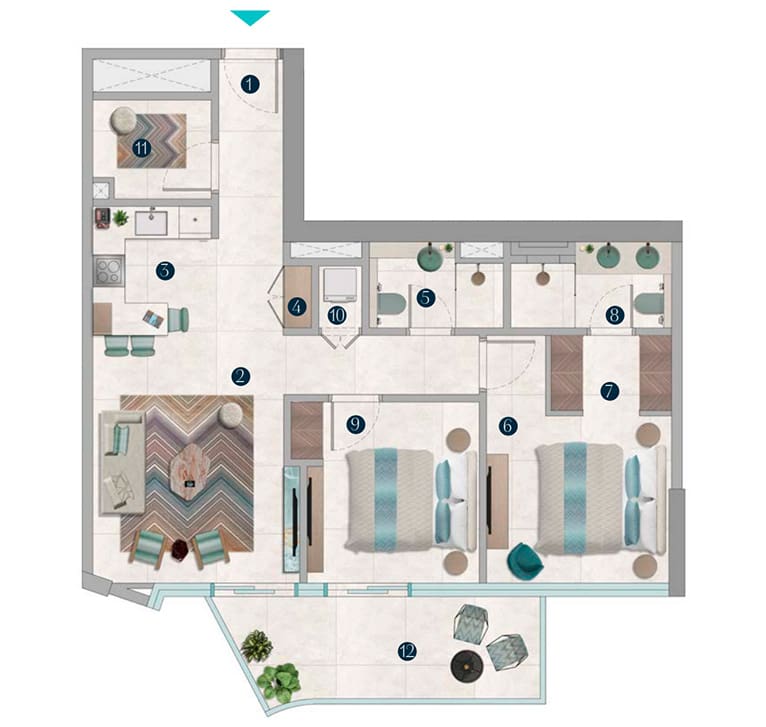 2 bedroom apartment floor plan in octa isle by missoni on dubai islands