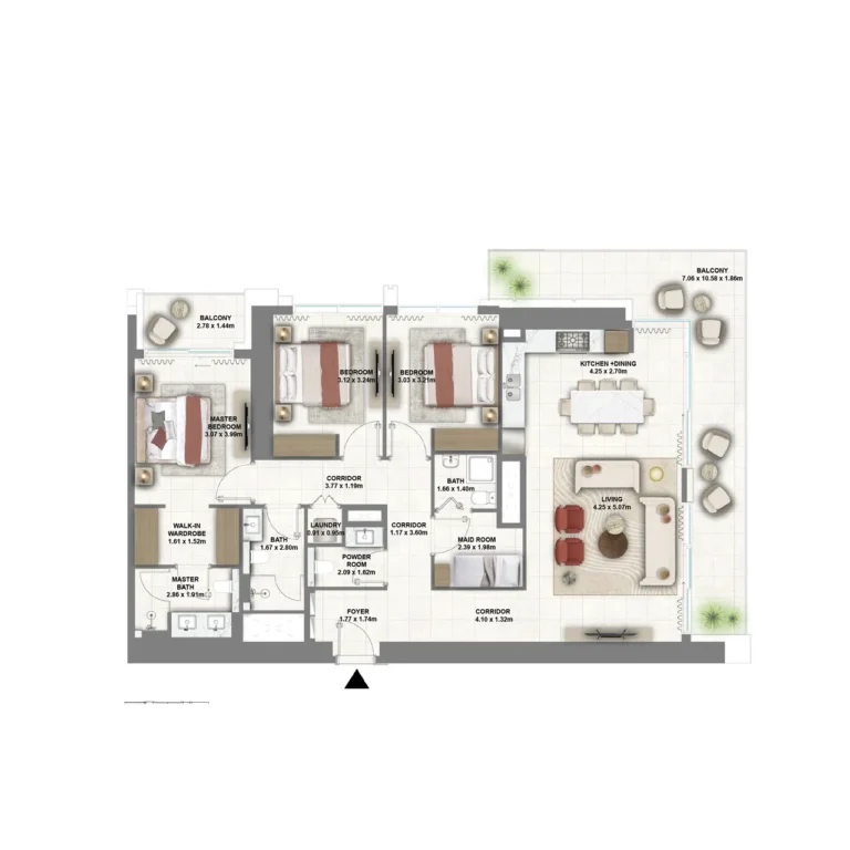 3 bedroom apartment floor plan in montiva by vida in Dubai Creek Harbour