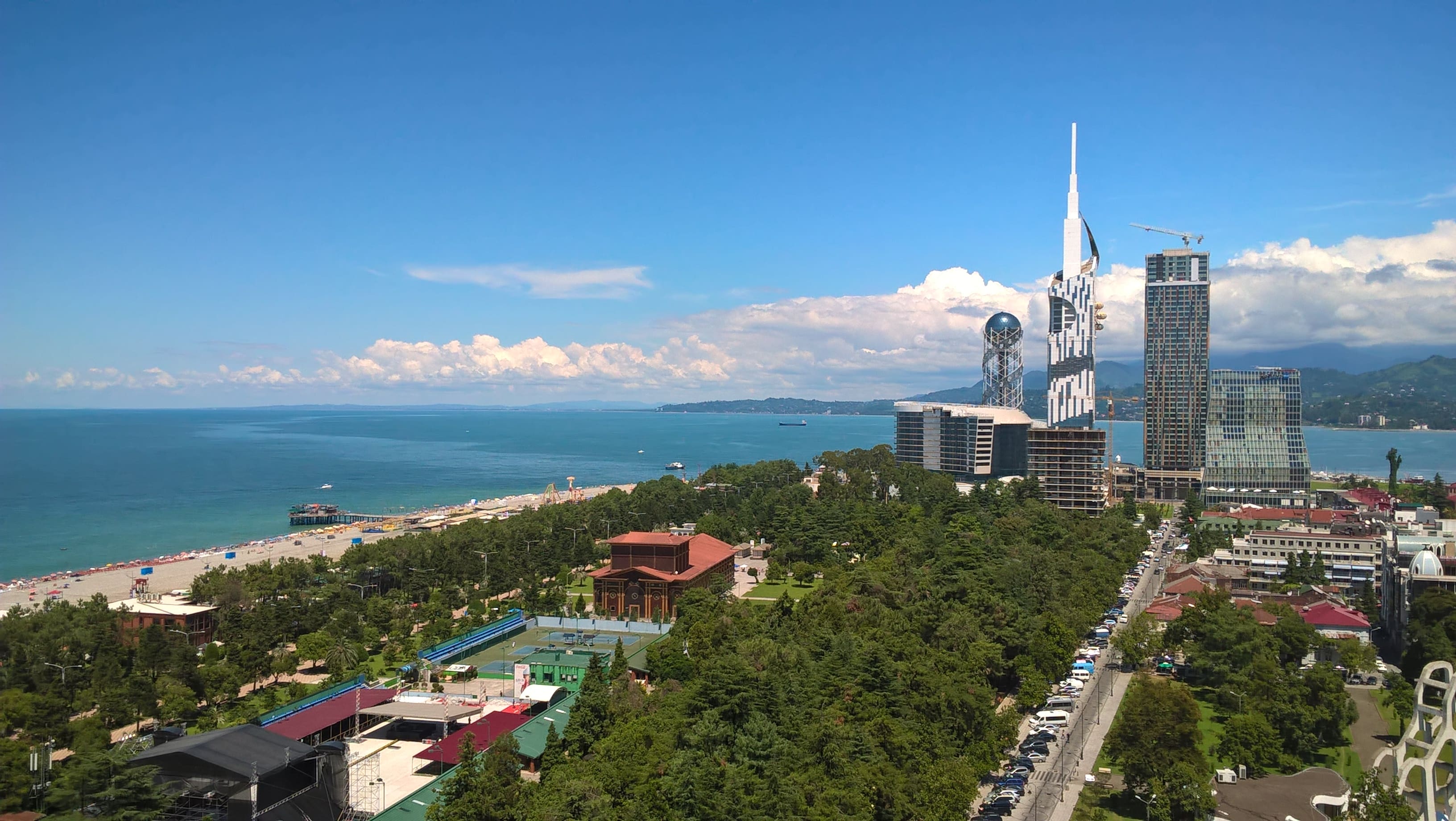 Aerial view of Batumi seaside — Black Sea coastline and city skyline