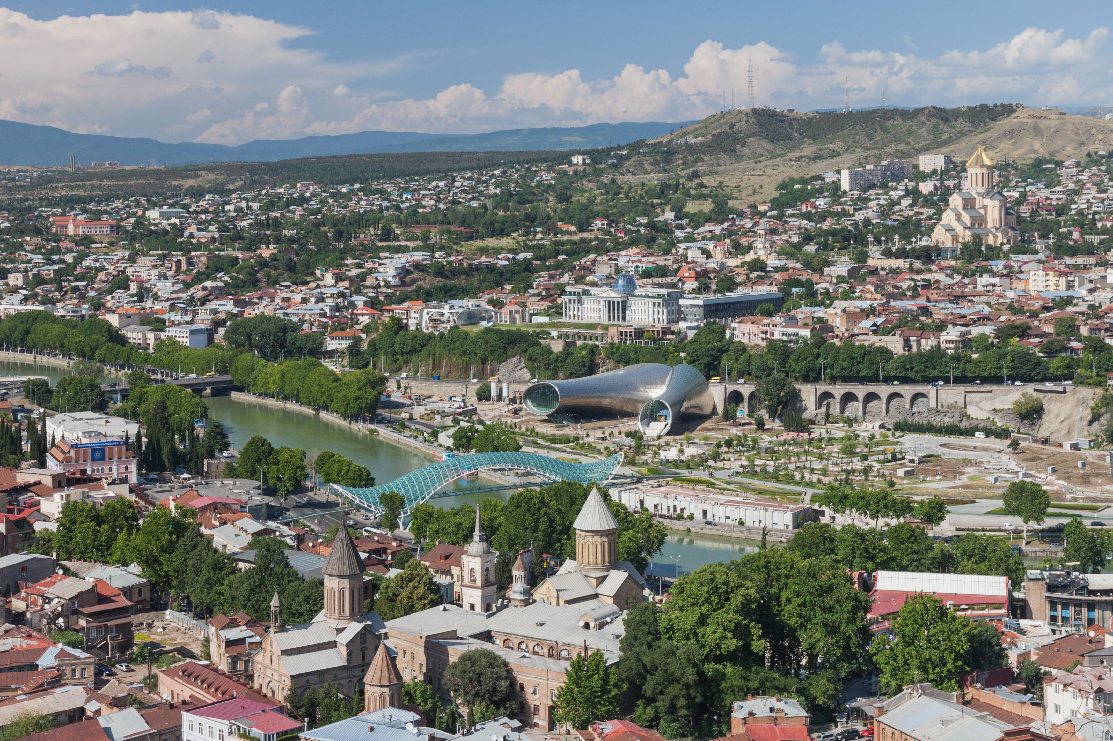 Aerial view of Narikala Fortress and Old Tbilisi