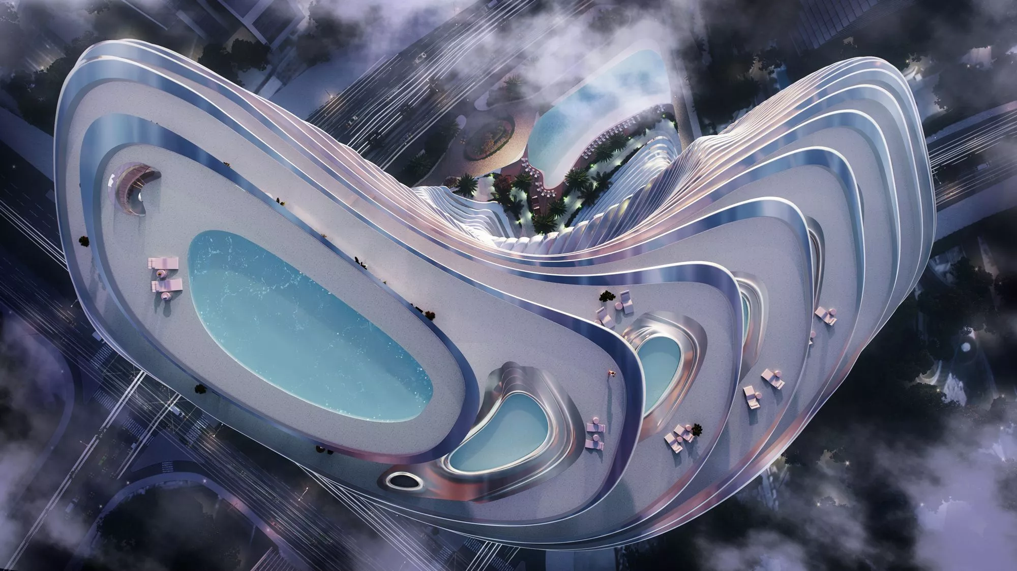 bugatti residences eagle eye view of private swimming pools