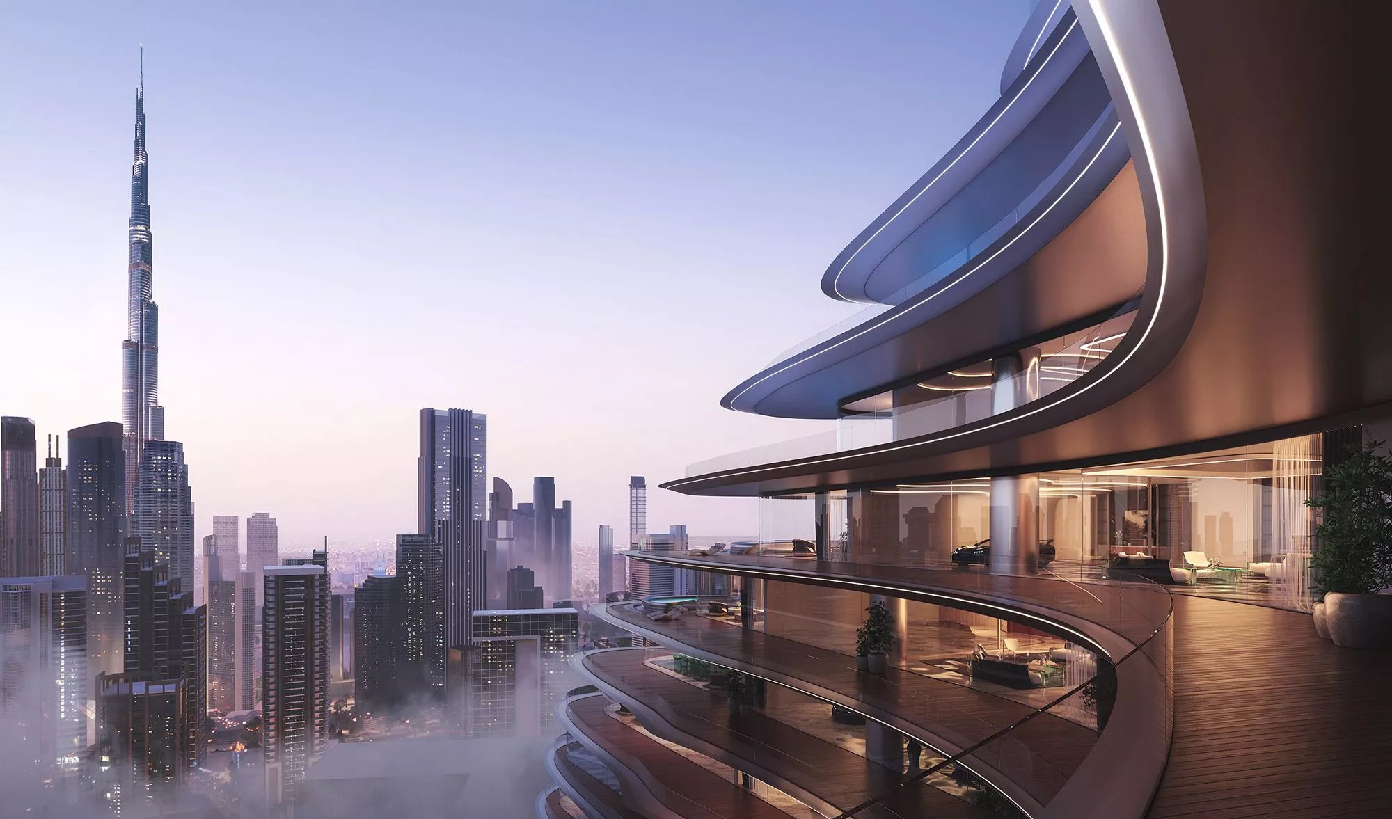bugatti residences view from building side with burj khalifa