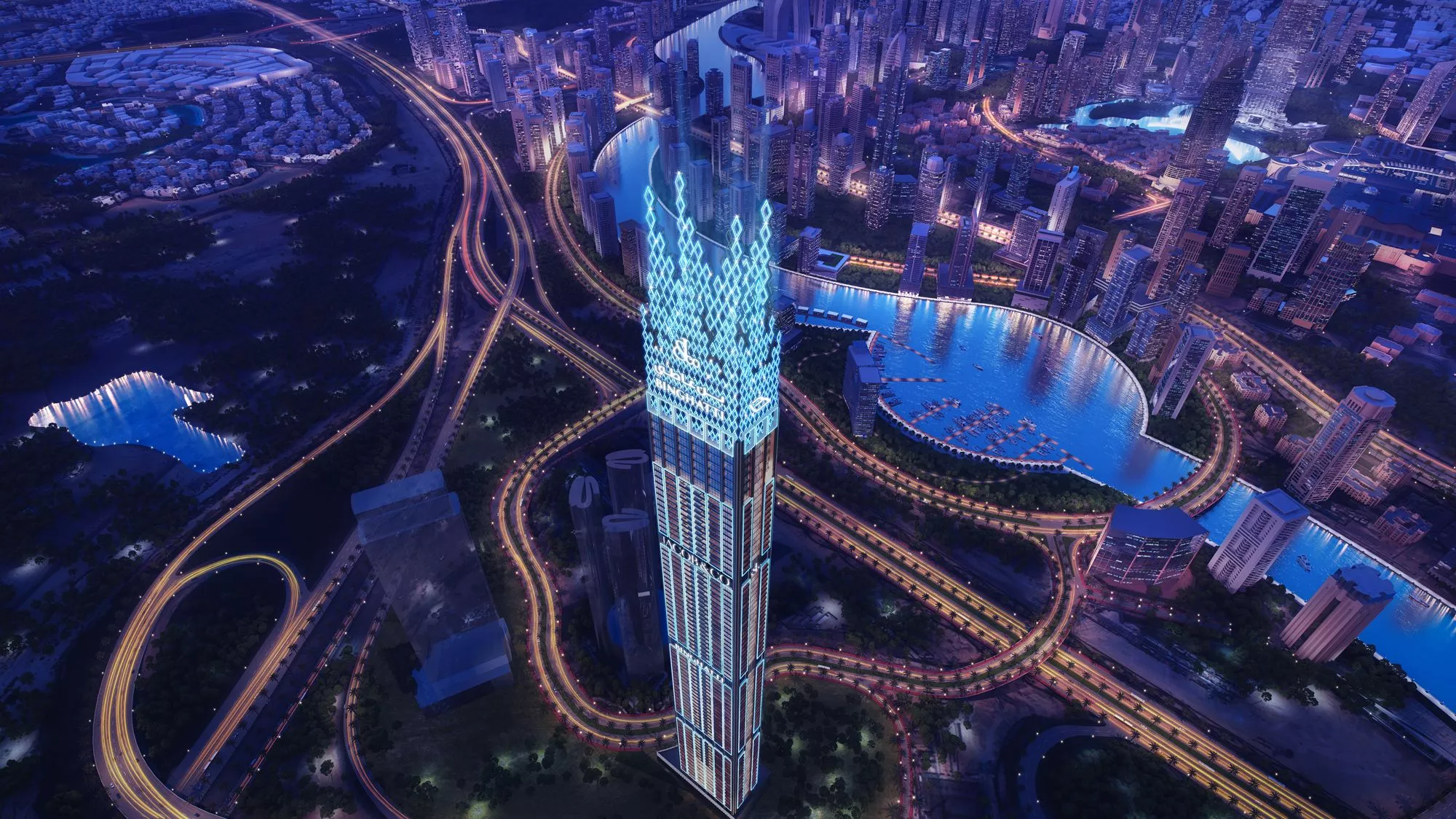 burj binghatti towering over business bay