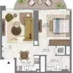 Alternate floor plan of a 1-bedroom unit in Address Residences Zabeel – Type B