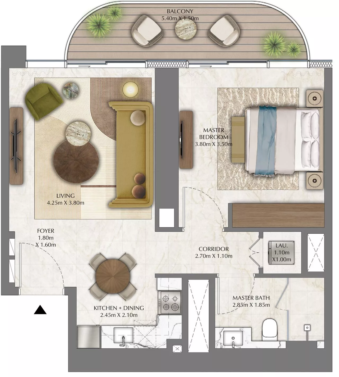 Alternate floor plan of a 1-bedroom unit in Address Residences Zabeel – Type B