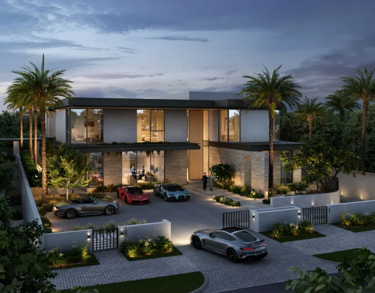 luxury mansion with luxury cars parked in lavita by emaar at the oasis