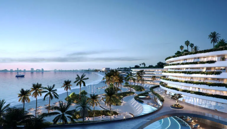 aerial view of palm jebel ali apartments and the beach