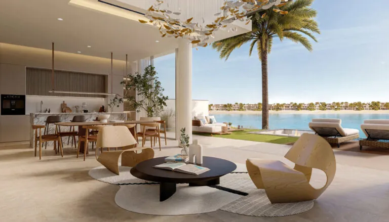 palm jebel ali villa terrace with sea view and direct beach access