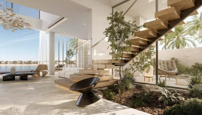 palm jebel ali duplex villa staircase and sea view