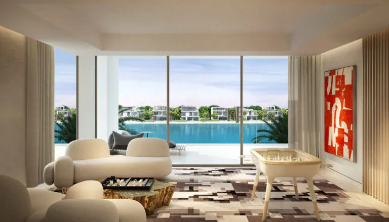 palm jebel ali villa sitting room with sea view