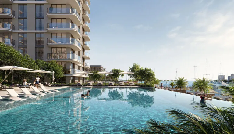 infinity pool with panoramic views in marina place by emaar