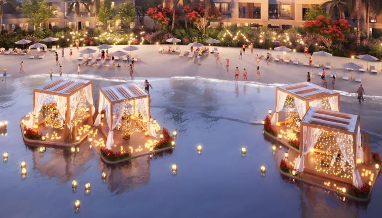 floating platforms across from the riverside beach