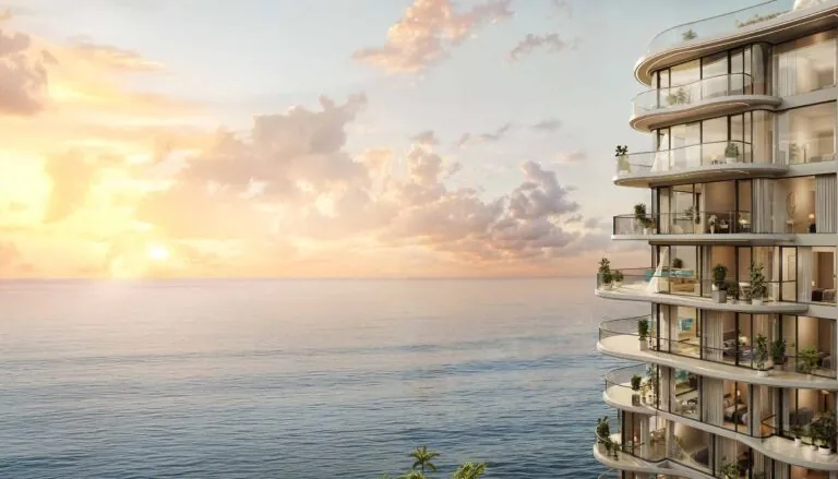 esme beach residences sunset view from building exterior